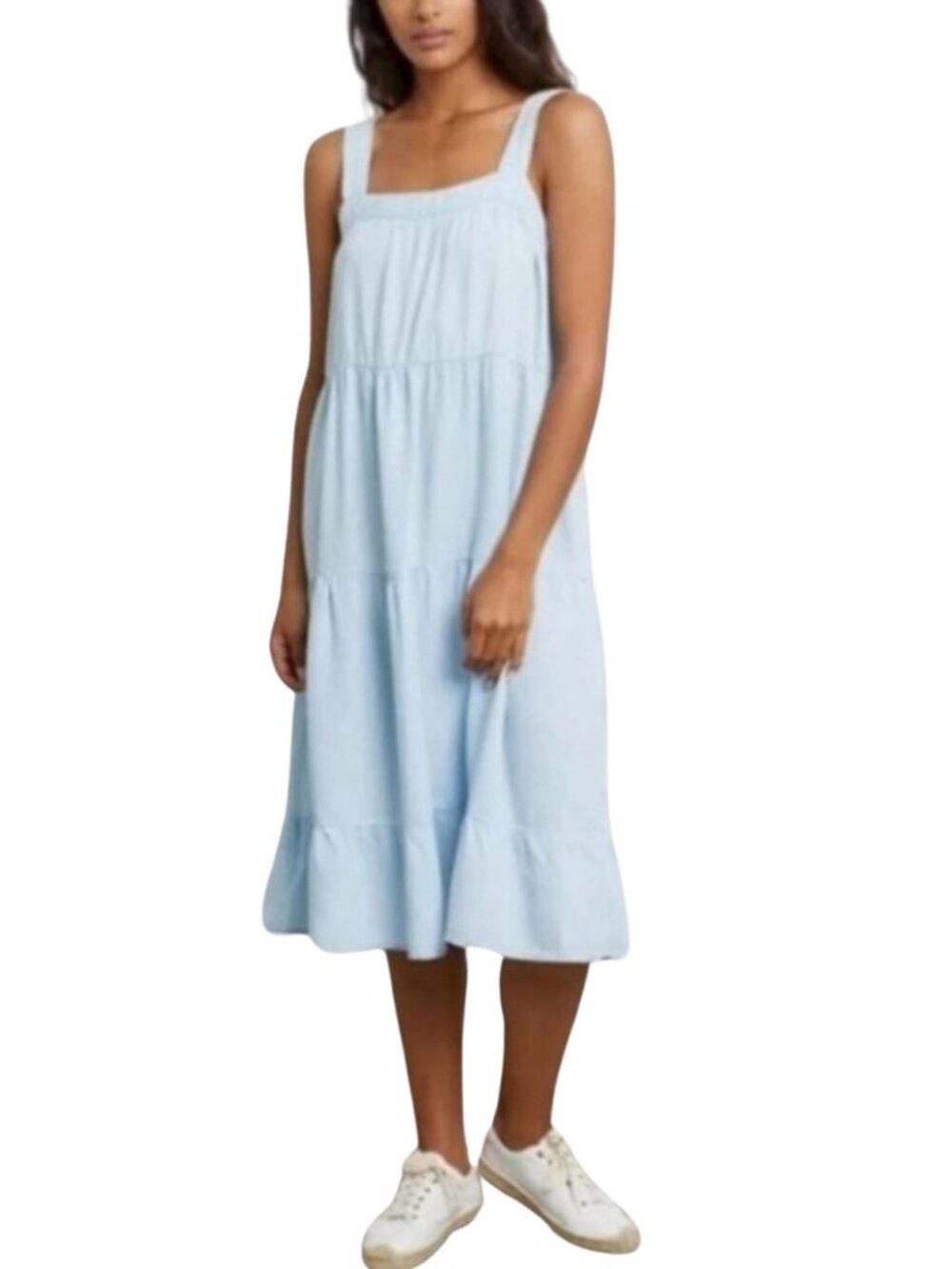 Rails Amaya Tired Chambray Midi Dress Sz XS Blue Demin Coastal Western Boho